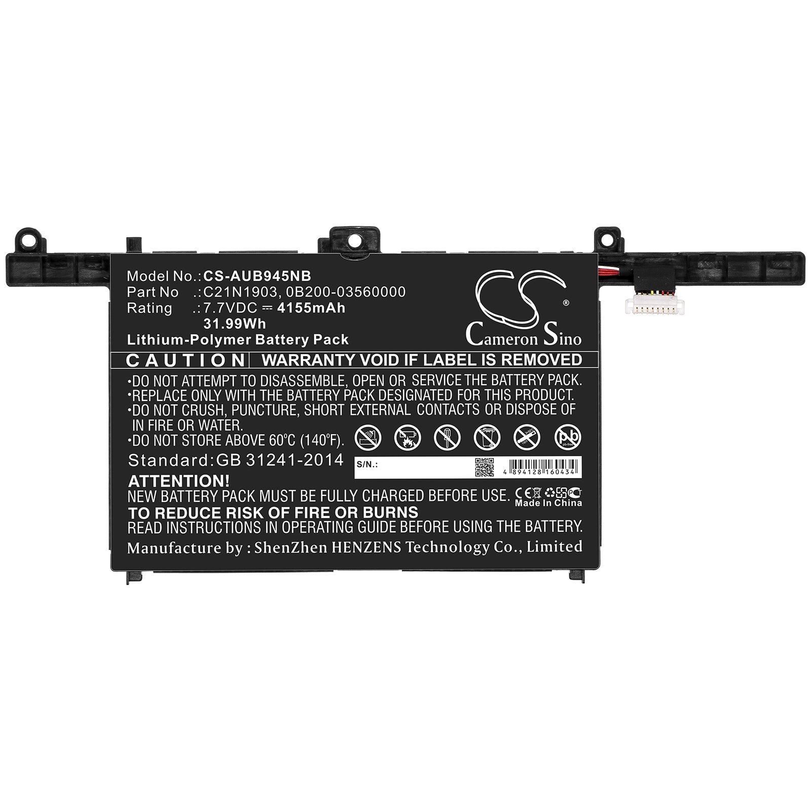 Li-ion Battery fits Asus, 0b200-03560000, C21n1903 7.7V, 4155mAh Notebook & Laptop Cameron Sino Technology Limited