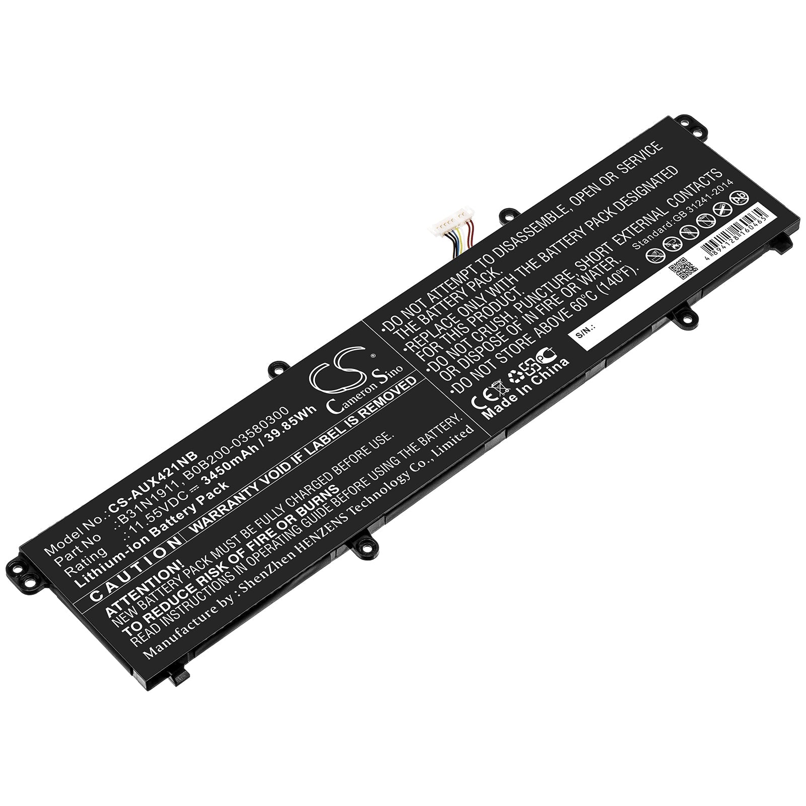 Li-ion Battery fits Asus, B0b200-03580300, B31n1911 11.55V, 3450mAh Notebook & Laptop Cameron Sino Technology Limited