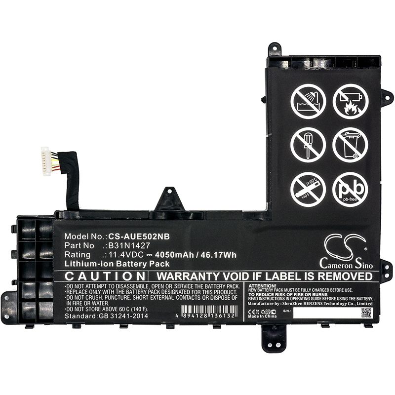 Li-ion Battery fits Asus, E502m, E502ma, Eee Book E502ma 11.4V, 4050mAh Notebook & Laptop Cameron Sino Technology Limited