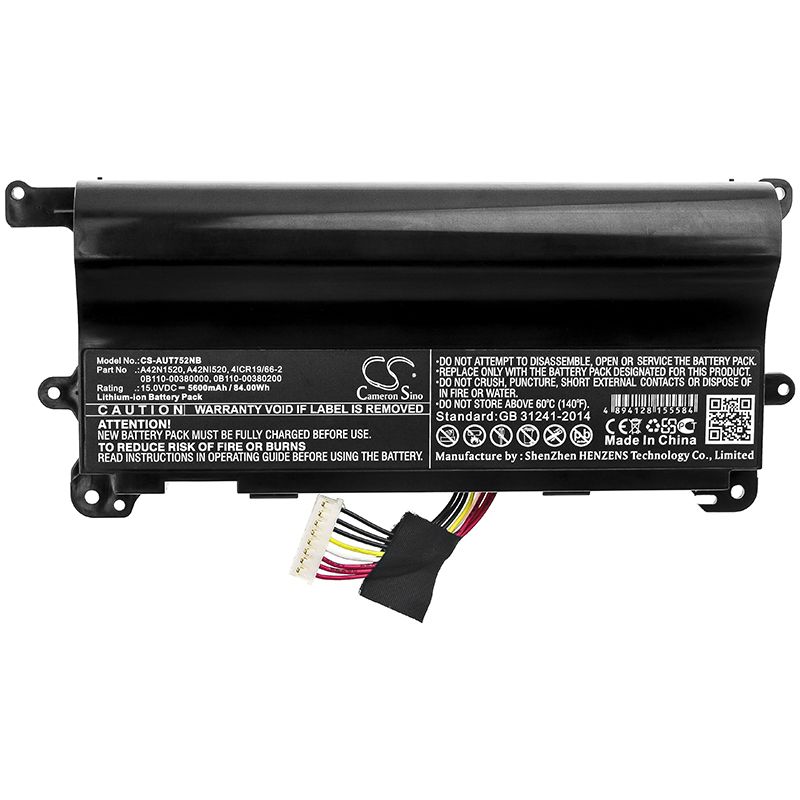 Li-ion Battery fits Asus, G752vs, G752vs-ba184t 15.0V, 5600mAh Notebook & Laptop Cameron Sino Technology Limited