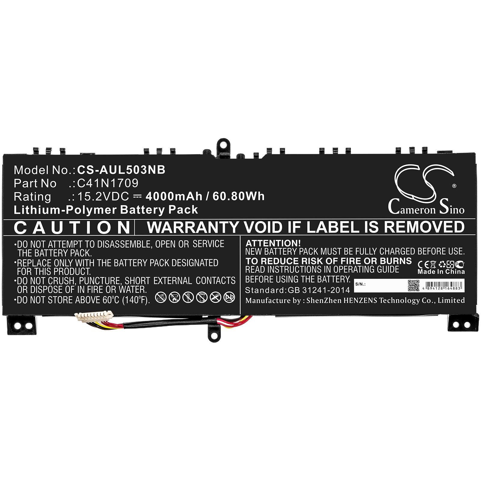 Li-ion Battery fits Asus, Gl503vs, Rog Strix Gl503vs-0041a7700hq 15.2V, 4000mAh Notebook & Laptop Cameron Sino Technology Limited