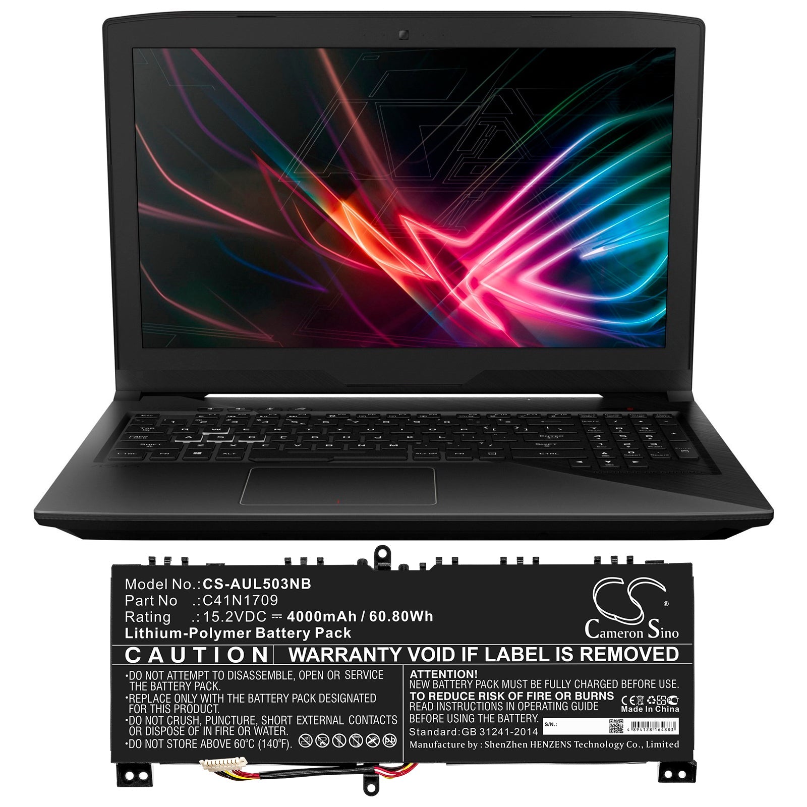 Li-ion Battery fits Asus, Gl503vs, Rog Strix Gl503vs-0041a7700hq 15.2V, 4000mAh Notebook & Laptop Cameron Sino Technology Limited