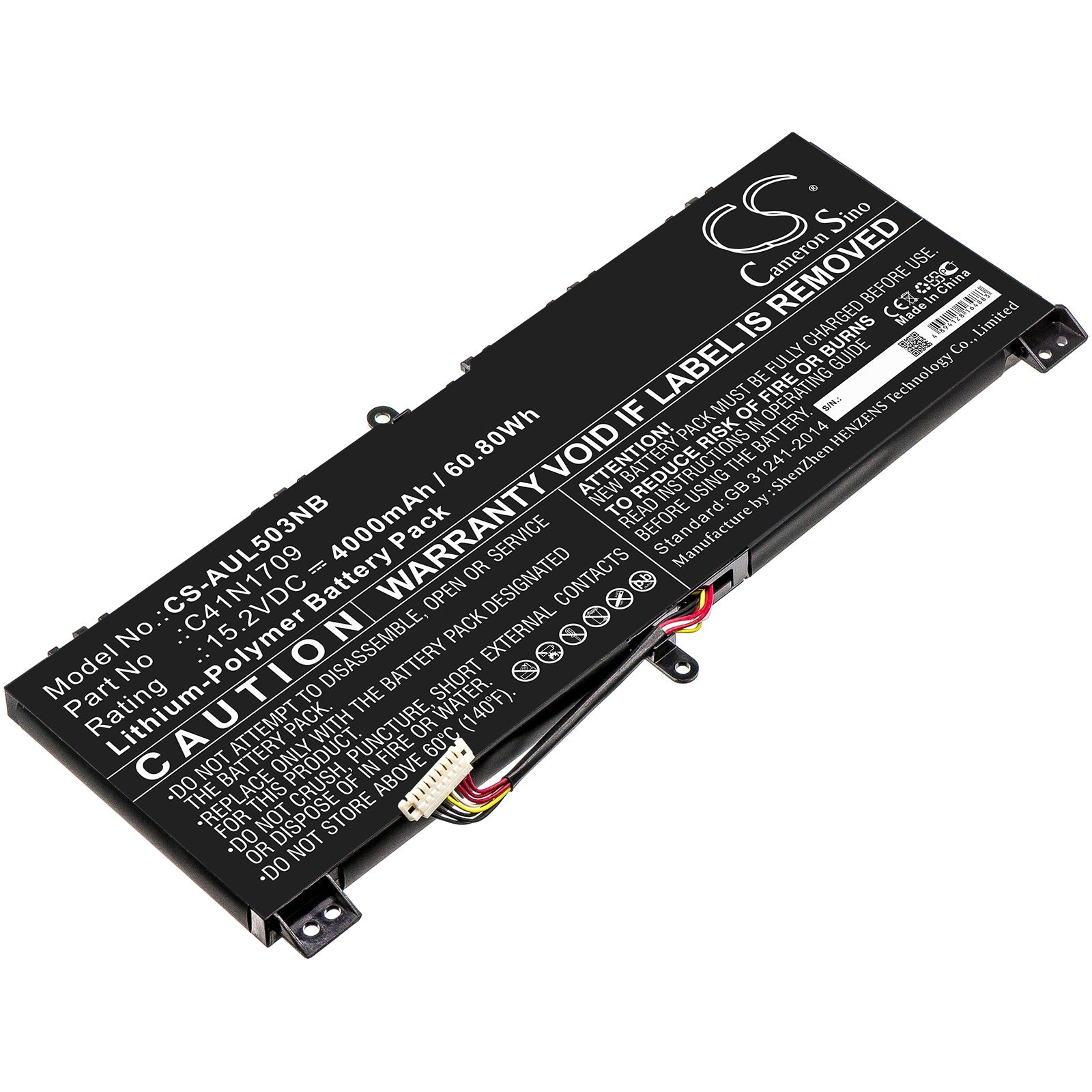 Li-ion Battery fits Asus, Gl503vs, Rog Strix Gl503vs-0041a7700hq 15.2V, 4000mAh Notebook & Laptop Cameron Sino Technology Limited