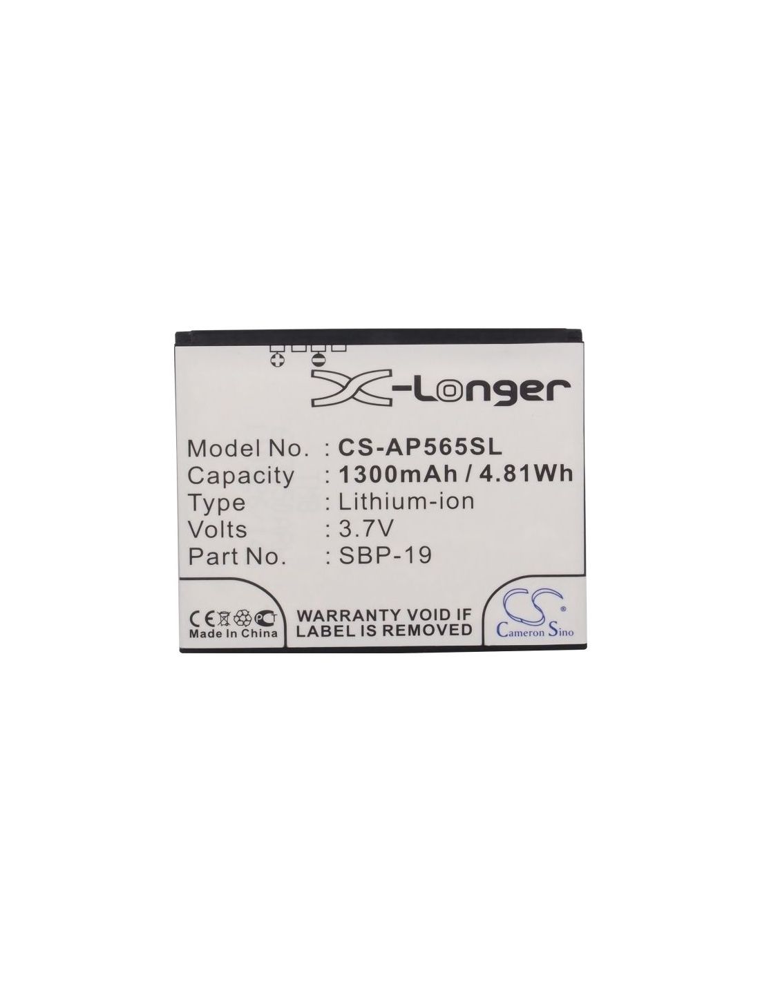 Li-ion Battery fits Asus, p565, o2, xda zest 3.7V, 1300mAh Communications Cameron Sino Technology Limited