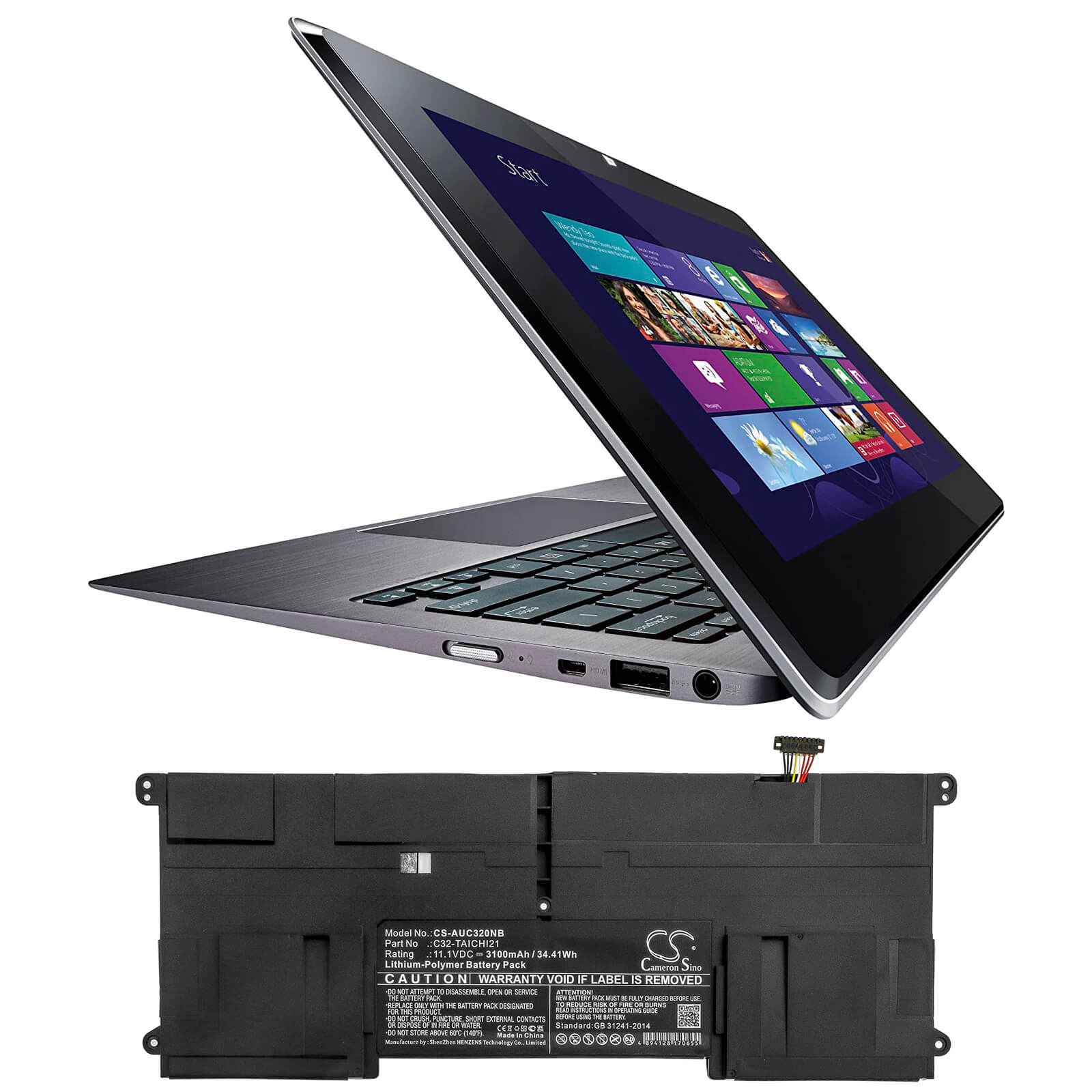 Li-ion Battery fits Asus, Taichi 21, Taichi 21-cw001h, Taichi 21-cw001p 11.1V, 3100mAh Notebook & Laptop Cameron Sino Technology Limited