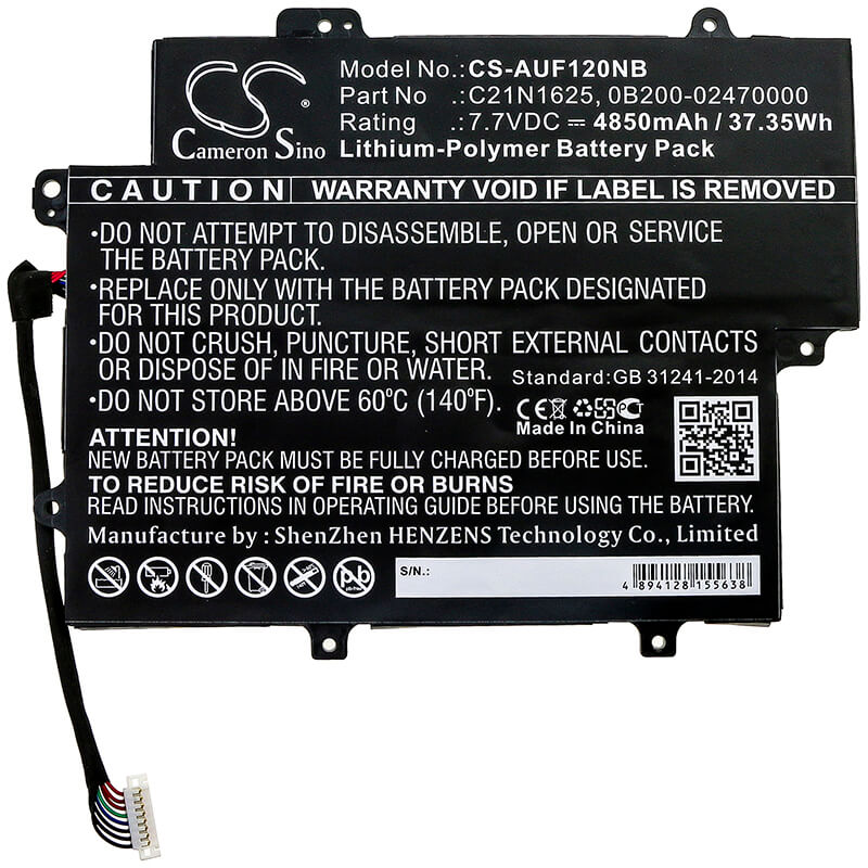 Li-ion Battery fits Asus, Tp203na, Tp203na-1e 7.7V, 4850mAh Notebook & Laptop Cameron Sino Technology Limited
