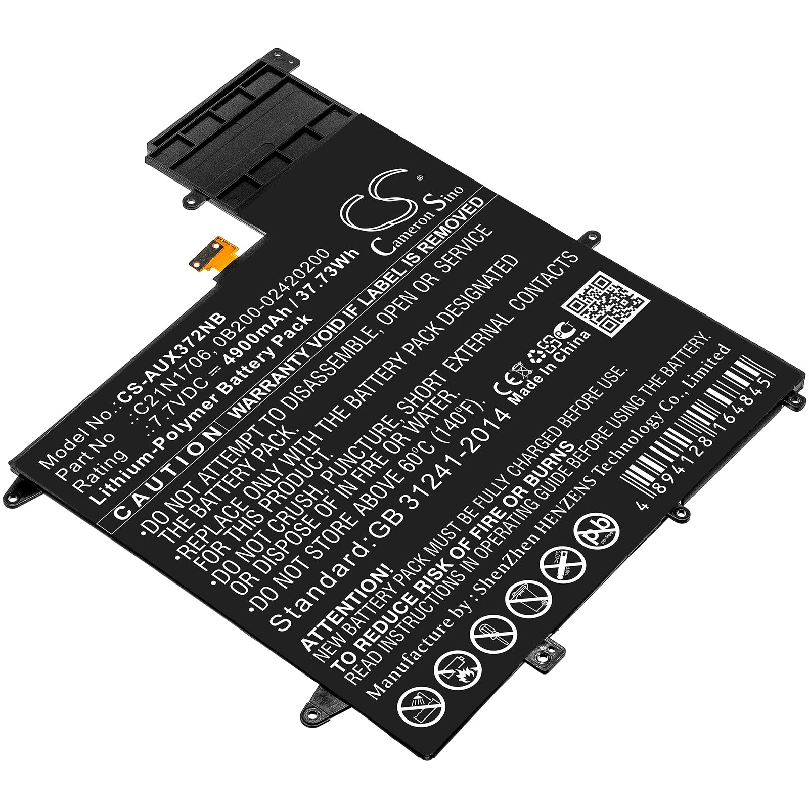 Li-ion Battery fits Asus, Ux370f, Ux370ua-0061a7500u 7.7V, 4900mAh Notebook & Laptop Cameron Sino Technology Limited