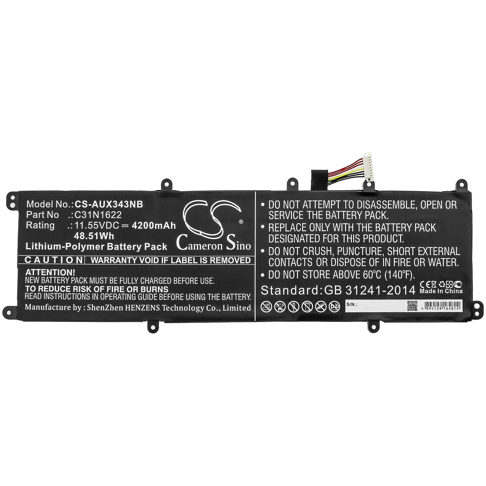 Li-ion Battery fits Asus, Ux530, Ux530uq 11.55V, 4200mAh Notebook & Laptop Cameron Sino Technology Limited