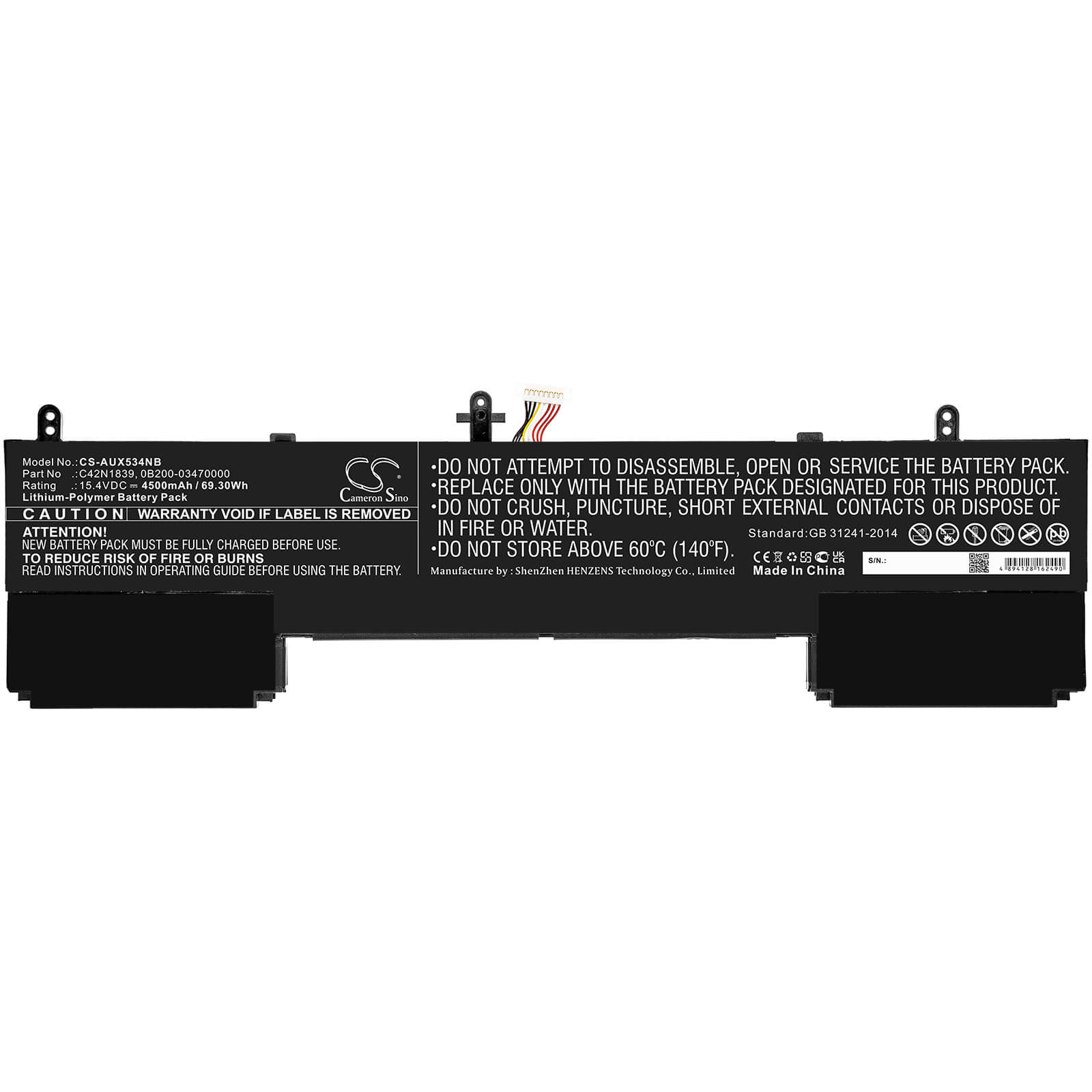 Li-ion Battery fits Asus, Ux534fa, Ux534ft 15.4V, 4500mAh Notebook & Laptop Cameron Sino Technology Limited