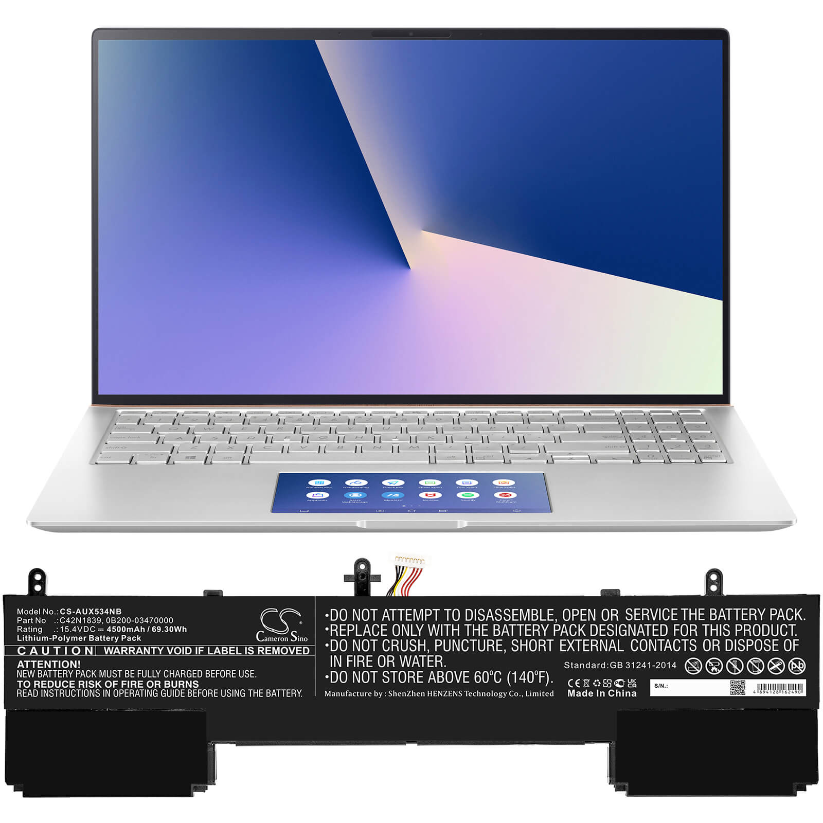 Li-ion Battery fits Asus, Ux534fa, Ux534ft 15.4V, 4500mAh Notebook & Laptop Cameron Sino Technology Limited