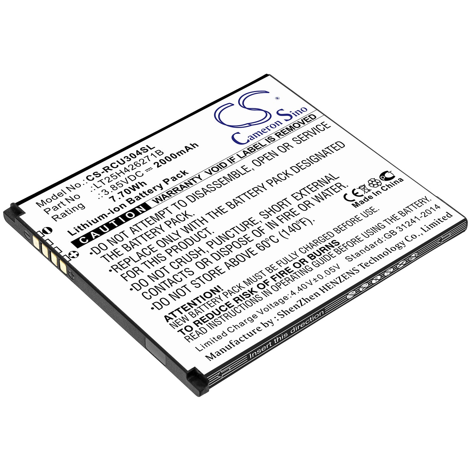 Li-ion Battery fits At&t, Lt25h426271b, Wiko, Lt25h426271w 3.85V, 2000mAh Mobile & SmartPhone Cameron Sino Technology Limited