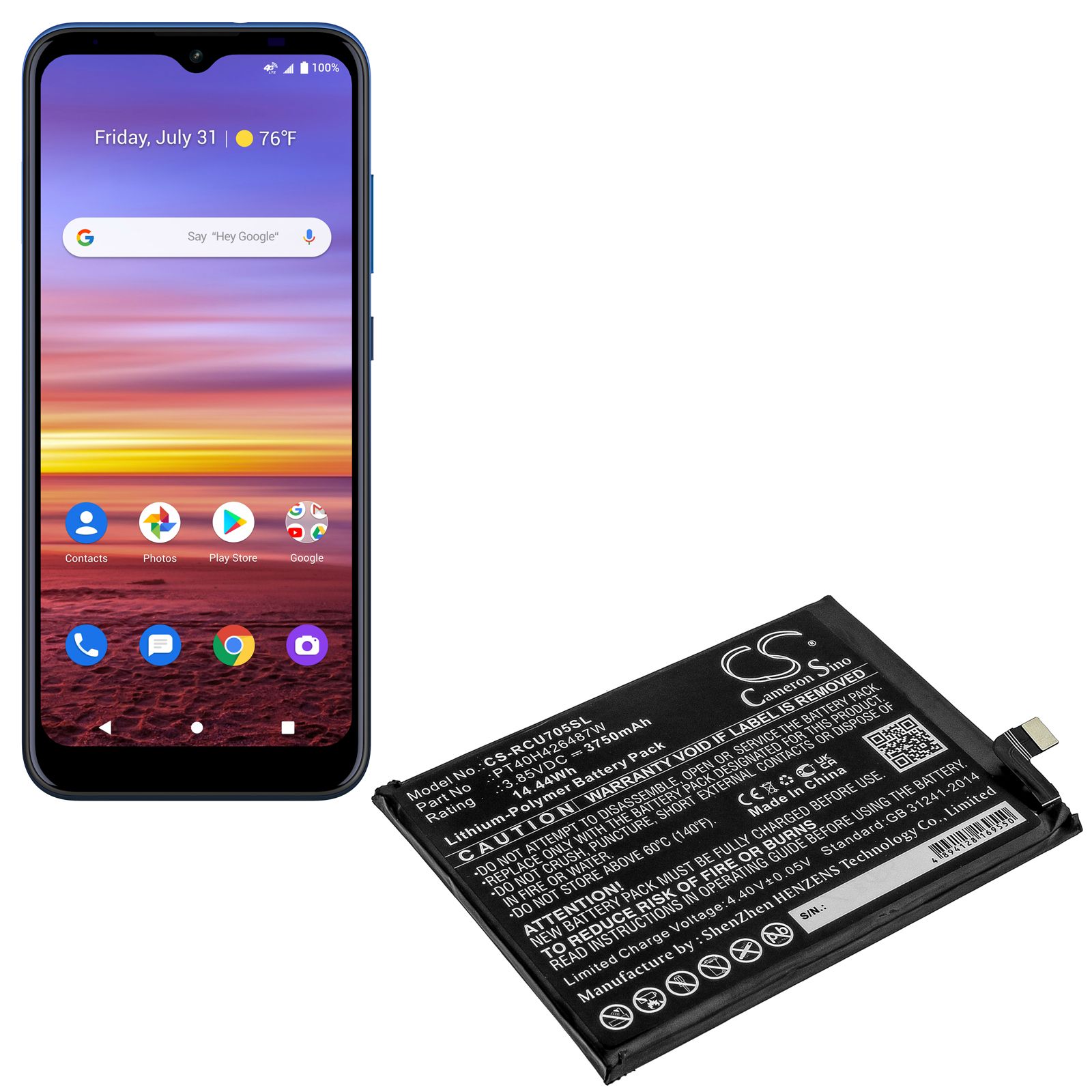 Li-ion Battery fits At&t, Radiant Max, U705aa 3.85V, 3750mAh Communications Cameron Sino Technology Limited