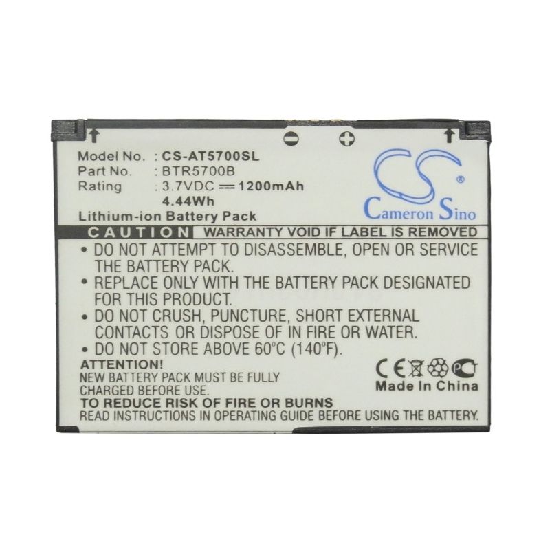 Li-ion Battery fits At&t, smt5700, smt-5700, audiovox 3.7V, 1200mAh Mobile & SmartPhone Cameron Sino Technology Limited