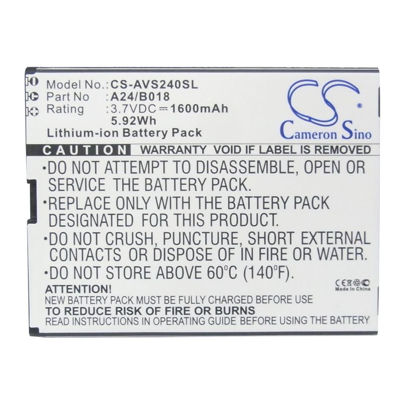 Li-ion Battery fits Avus,24, a24 3.7V, 1600mAh Mobile & SmartPhone Cameron Sino Technology Limited