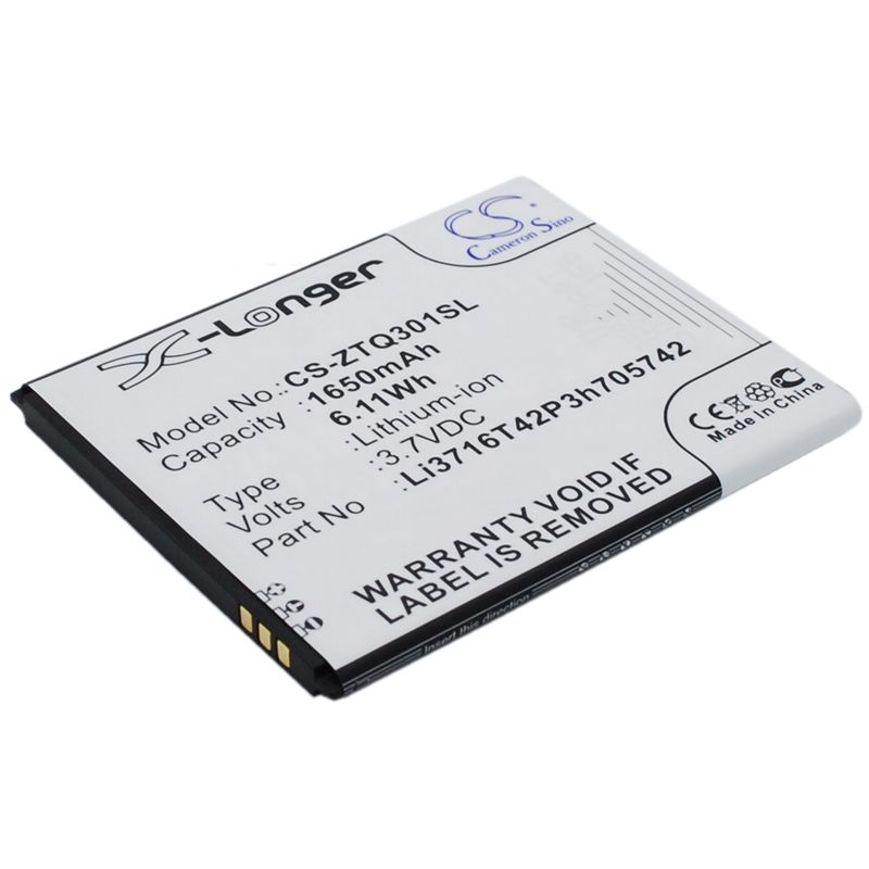 Li-ion Battery fits A+world, cg503, zte, q301c 3.7V, 1650mAh Communications Cameron Sino Technology Limited (Suspended)
