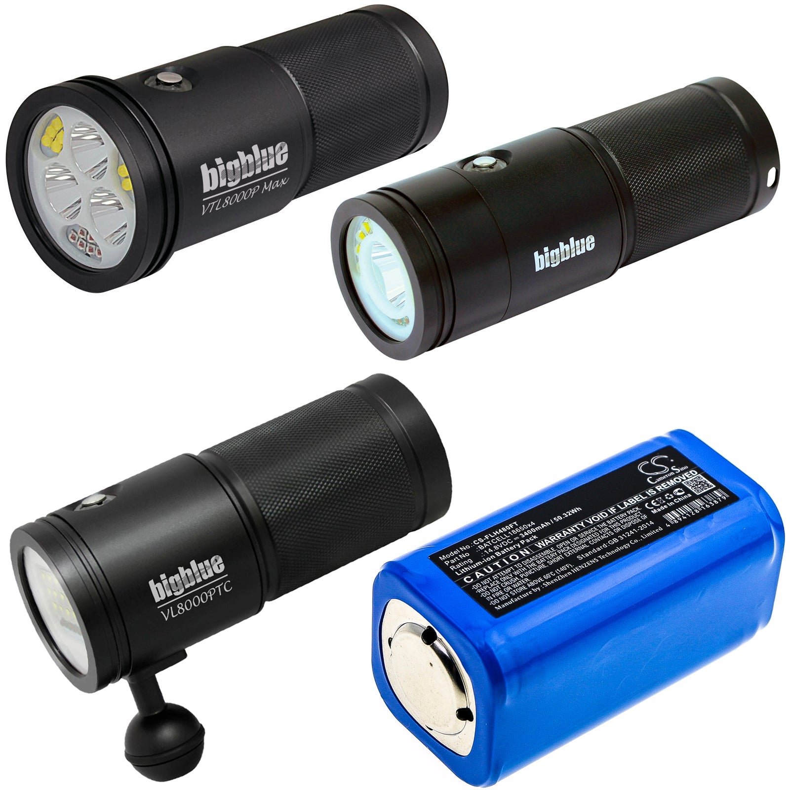 Li-ion Battery fits Bigblue, Tl4000p, Tl4500p 14.8V, 3400mAh Flashlight Cameron Sino Technology Limited