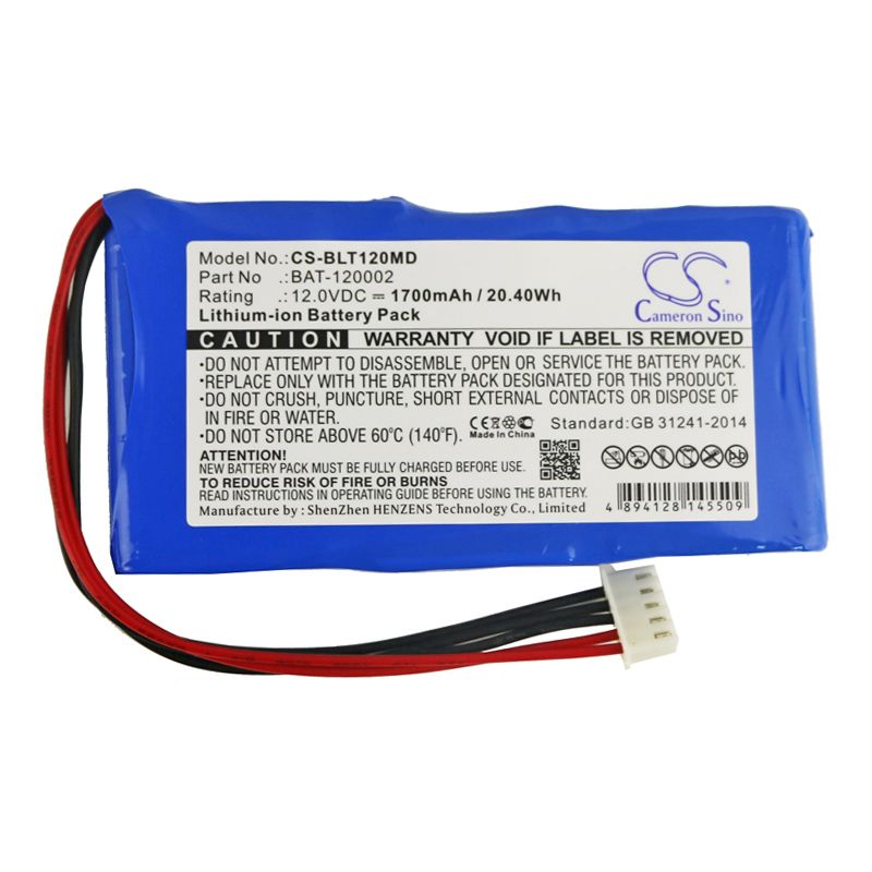 Li-ion Battery fits Biolight, Blt-1203a, Blt-1203a Vital Signs Monitor, 12.0V, 1700mAh Medical Cameron Sino Technology Limited