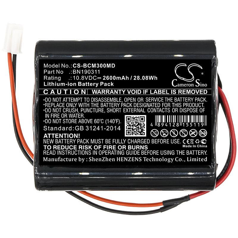 Li-ion Battery fits Bionet, Bm3, Bm3vet 10.8V, 2600mAh Medical Cameron Sino Technology Limited