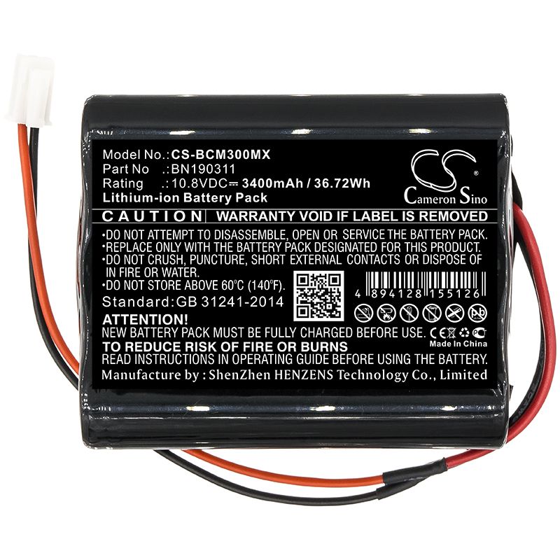 Li-ion Battery fits Bionet, Bm3, Bm3vet 10.8V, 3400mAh Medical Cameron Sino Technology Limited