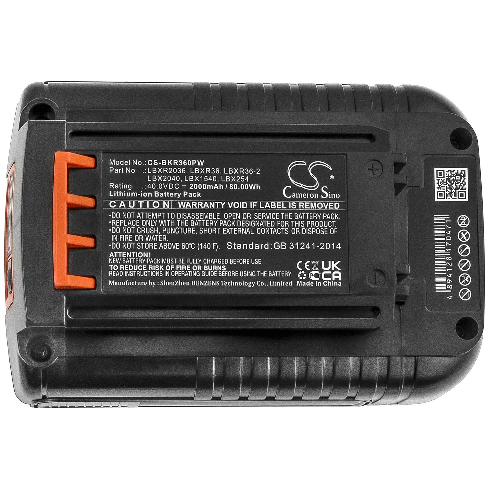 Li-ion Battery fits Black & Decker, Cm1640, Cm2040, Cm2043c 40.0V, 2000mAh Power Tools Cameron Sino Technology Limited