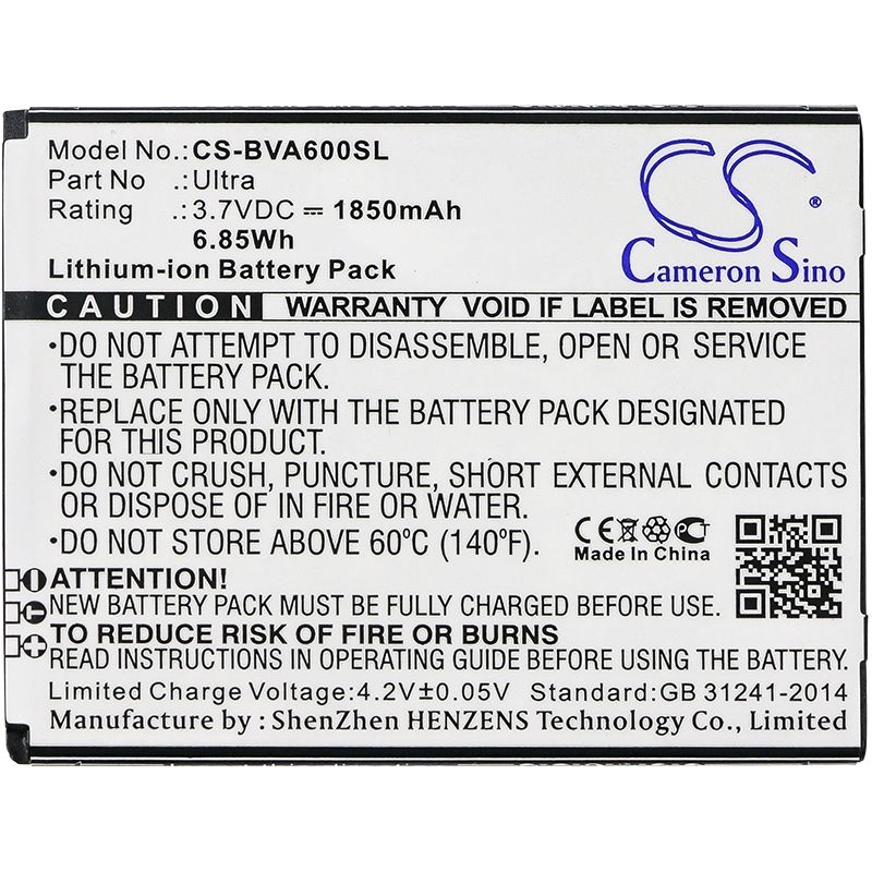 Li-ion Battery fits Blackview, a6, ultra 3.7V, 1850mAh Mobile & SmartPhone Cameron Sino Technology Limited