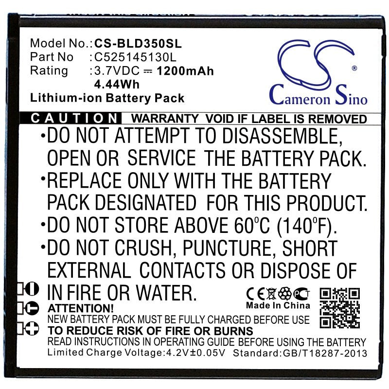 Li-ion Battery Fits Blu, A010l, A010u, Advance 4.0l 3.7v, 1200mah Mobile & SmartPhone Cameron Sino Technology Limited