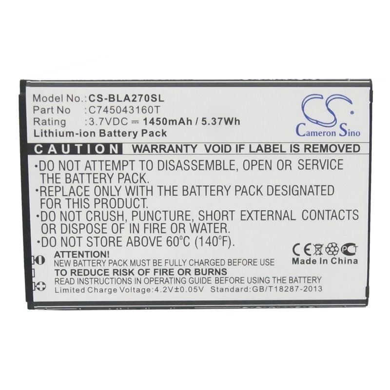 Li-ion Battery fits Blu, a270, a270a, advance 4.0 3.7V, 1450mAh Mobile & SmartPhone Cameron Sino Technology Limited