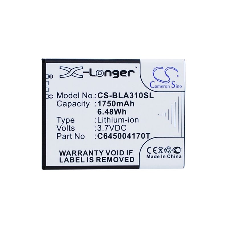 Li-ion Battery Fits Blu, A310, Advance 4.5 3.7v, 1750mah Mobile & SmartPhone Cameron Sino Technology Limited