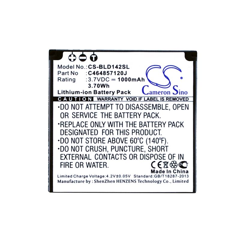 Li-ion Battery fits Blu, d142, dash jr 4.0, dash junior 4.0 3.7V, 1000mAH Communications Cameron Sino Technology Limited (Suspended)
