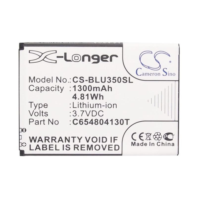 Li-ion Battery fits Blu, d170, dash 3.5 3.7V, 1300mAH Mobile & SmartPhone Cameron Sino Technology Limited