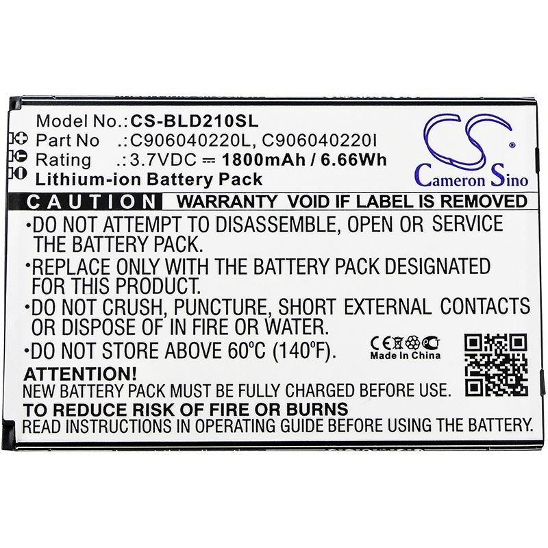 Li-ion Battery fits Blu, d210, d210l, d210u 3.7V, 1800mAh Communications Cameron Sino Technology Limited (Suspended)