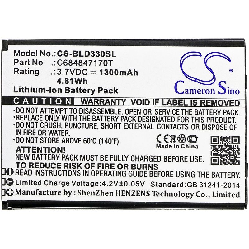 Li-ion Battery fits Blu, d330, dash music 2, dash music ii 3.7V, 1300mAh Communications Cameron Sino Technology Limited (Suspended)