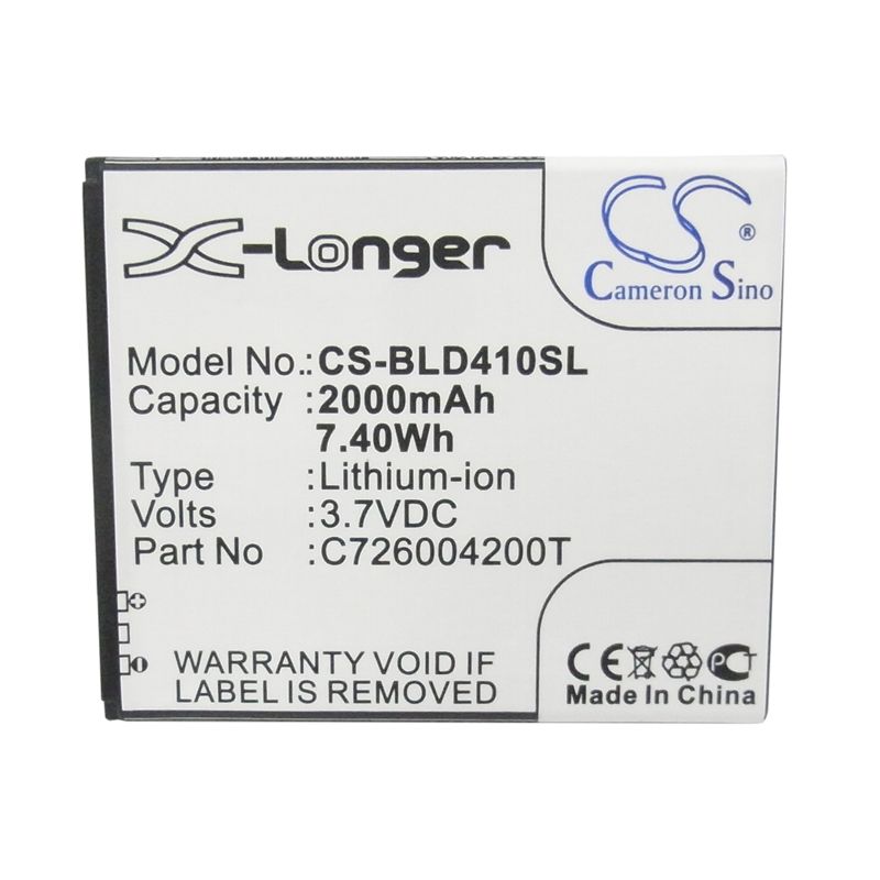 Li-ion Battery fits Blu, d410, d410a, d410i 3.7V, 2000mAh Mobile & SmartPhone Cameron Sino Technology Limited