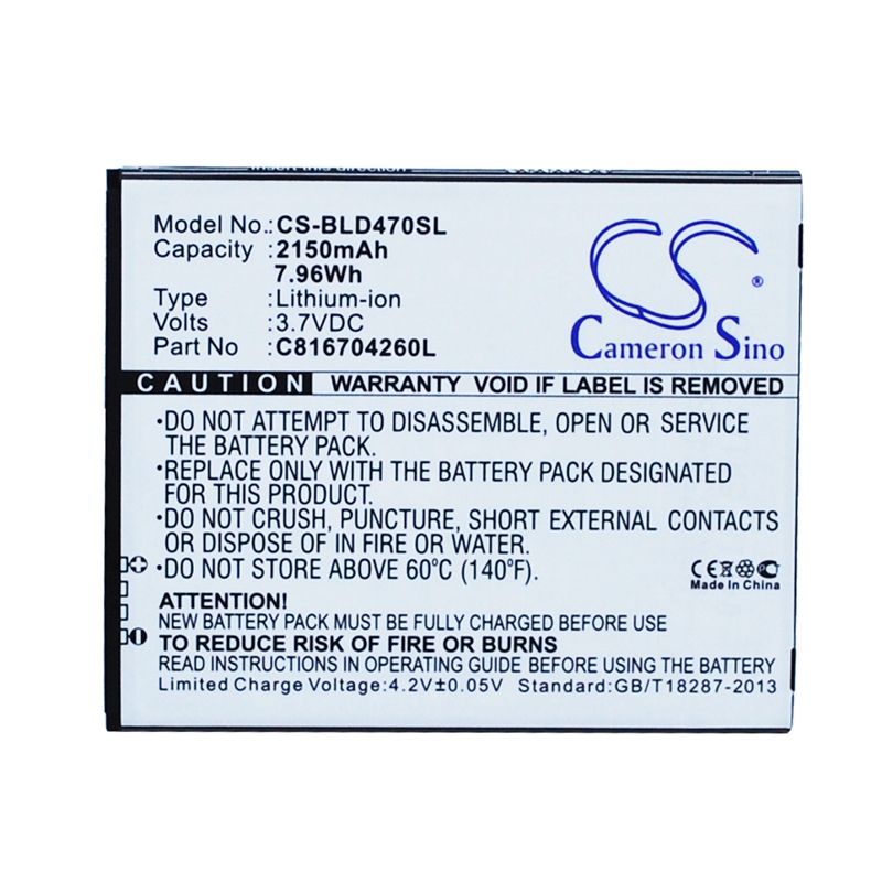 Li-ion Battery Fits Blu, D470, D470l, D470u 3.7v, 2150mah Mobile & SmartPhone Cameron Sino Technology Limited