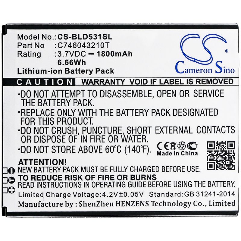 Li-ion Battery fits Blu, d530k, d531k, studio 5.0k 3.7V, 1800mAh Mobile & SmartPhone Cameron Sino Technology Limited