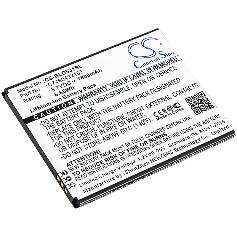 Li-ion Battery fits Blu, d530k, d531k, studio 5.0k 3.7V, 1800mAh Mobile & SmartPhone Cameron Sino Technology Limited