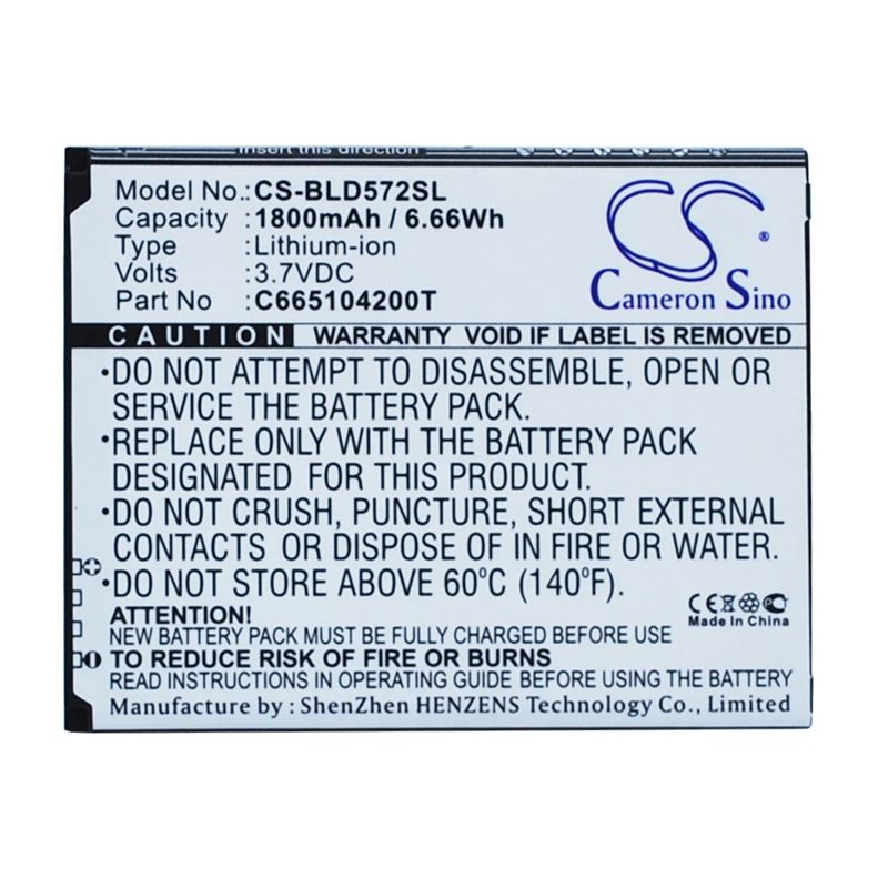 Li-ion Battery Fits Blu, D572, D572a, D572i 3.7v, 1800mah Mobile & SmartPhone Cameron Sino Technology Limited