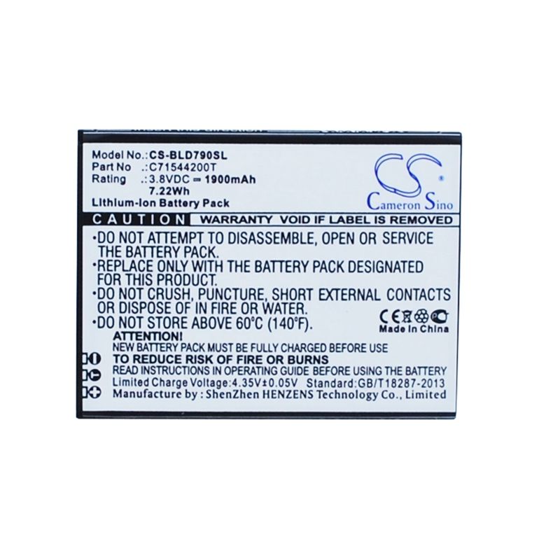 Li-ion Battery Fits Blu, D790, D790l, D790u 3.8v, 1900mah Mobile & SmartPhone Cameron Sino Technology Limited