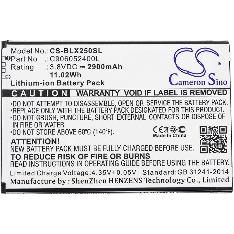 Li-ion Battery fits Blu, e050, e050u, energy x2 3.8V, 2900mAh Mobile & SmartPhone Cameron Sino Technology Limited