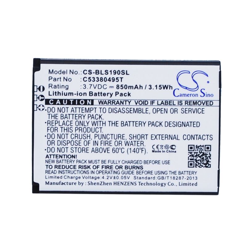 Li-ion Battery fits Blu, hero, s180, s190 3.7V, 850mAh Mobile & SmartPhone Cameron Sino Technology Limited