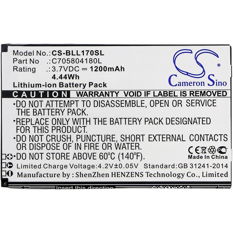 Li-ion Battery fits Blu, l170i, life play 2 3.7V, 1200mAh Mobile & SmartPhone Cameron Sino Technology Limited
