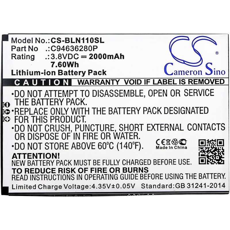 Li-ion Battery fits Blu, n110u, neo xl 3.8V, 2000mAh Communications Cameron Sino Technology Limited (Suspended)