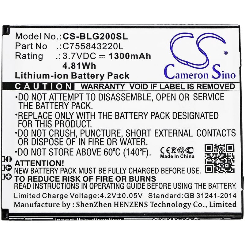 Li-ion Battery fits Blu, s010q, s0250uu, studio g hd lte 3.7V, 1300mAh Mobile & SmartPhone Cameron Sino Technology Limited
