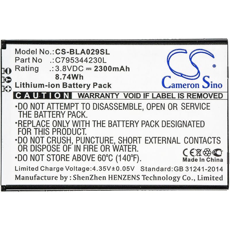 Li-ion Battery Fits Blu, S0290uu, Studio J5 3.8v, 2300mah Mobile & SmartPhone Cameron Sino Technology Limited