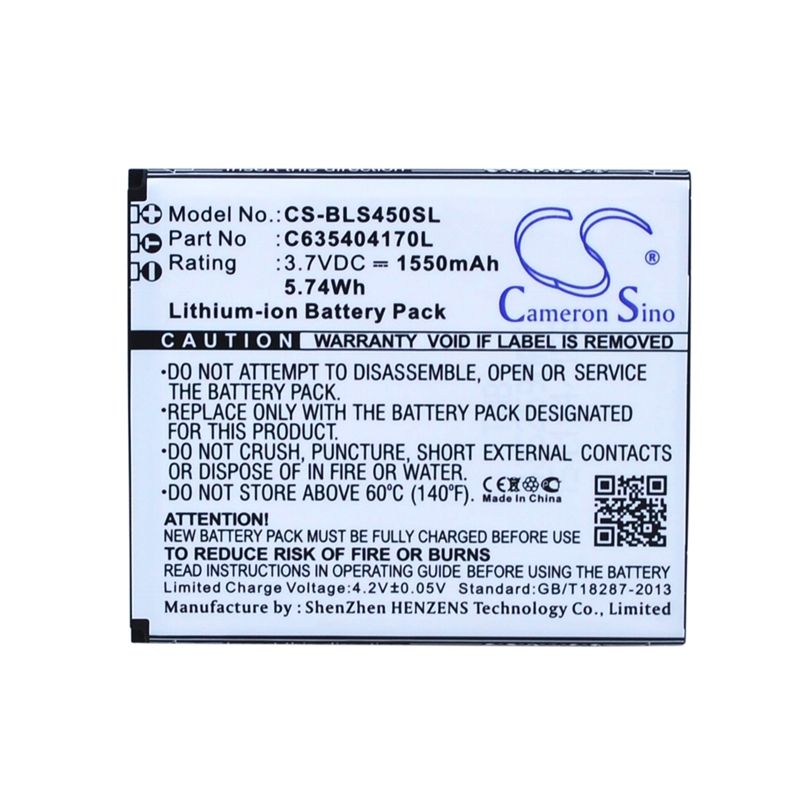 Li-ion Battery fits Blu, s450, star 4.5 3.7V, 1550mAh Mobile & SmartPhone Cameron Sino Technology Limited