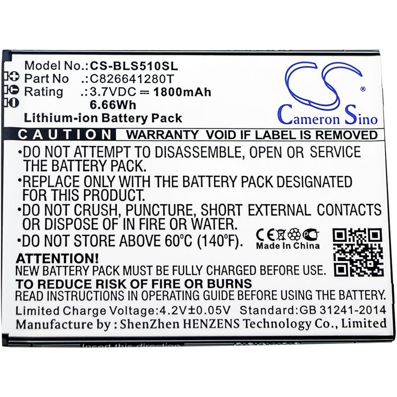 Li-ion Battery fits Blu, s510, s510q, studio g plus 3.7V, 1800mAh Mobile & SmartPhone Cameron Sino Technology Limited