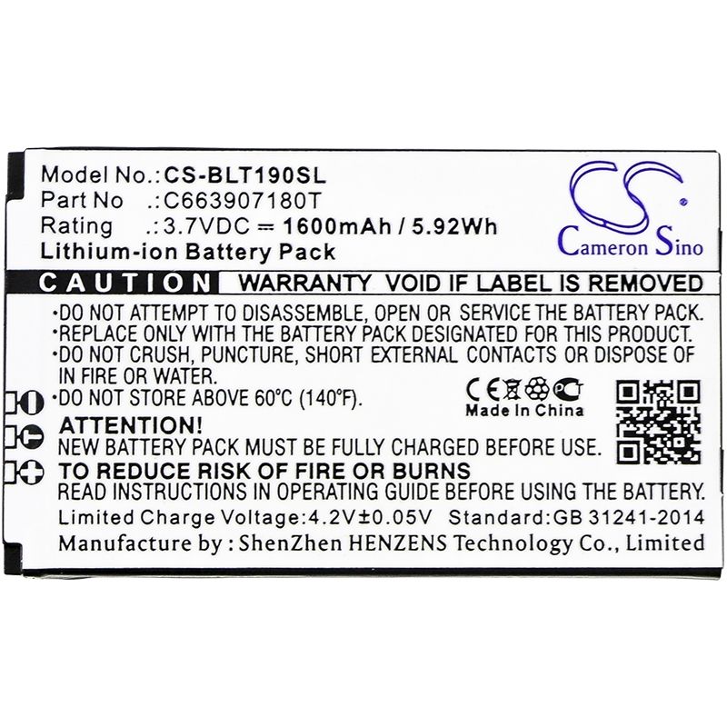 Li-ion Battery fits Blu, t190, t190i, t191 3.7V, 1600mAh Communications Cameron Sino Technology Limited (Suspended)