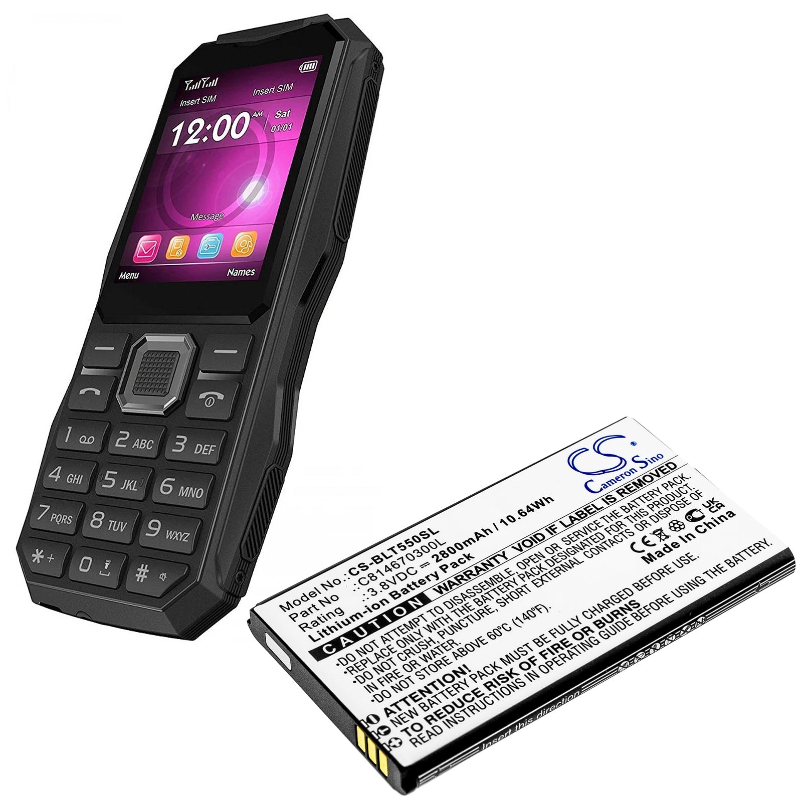 Li-ion Battery fits Blu, T550, Tank 2.4 Torch 3.8V, 2800mAh Mobile & SmartPhone Cameron Sino Technology Limited