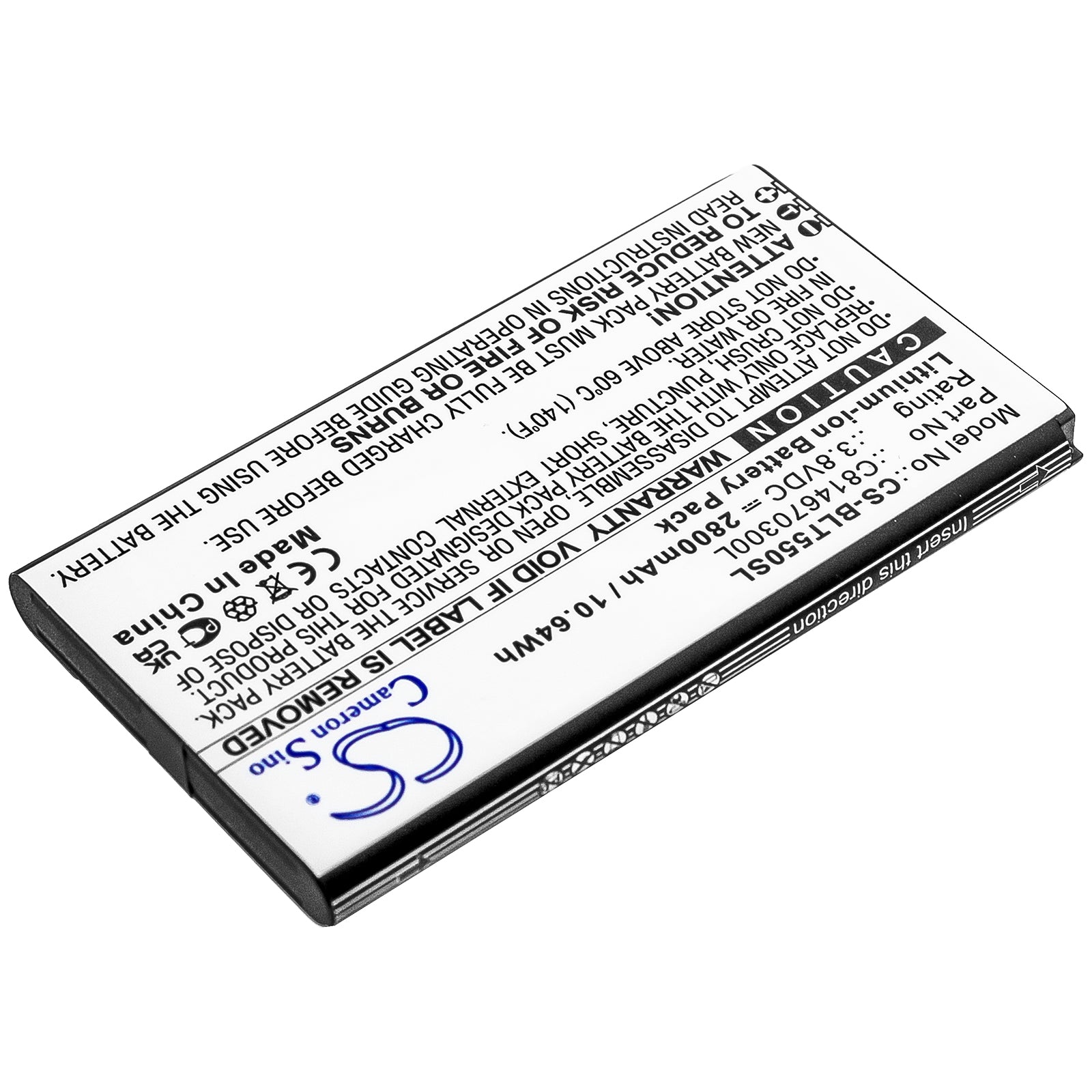 Li-ion Battery fits Blu, T550, Tank 2.4 Torch 3.8V, 2800mAh Mobile & SmartPhone Cameron Sino Technology Limited