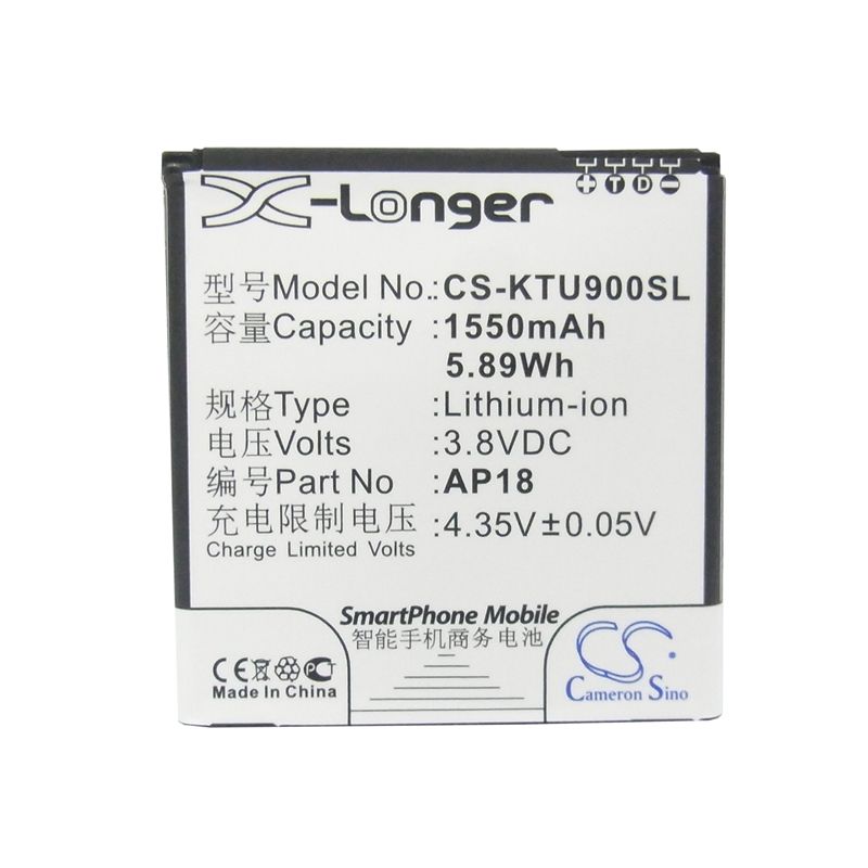 Li-ion Battery fits Blu, tank 4.5, k-touch, u9 3.8V, 1550mAh Mobile & SmartPhone Cameron Sino Technology Limited